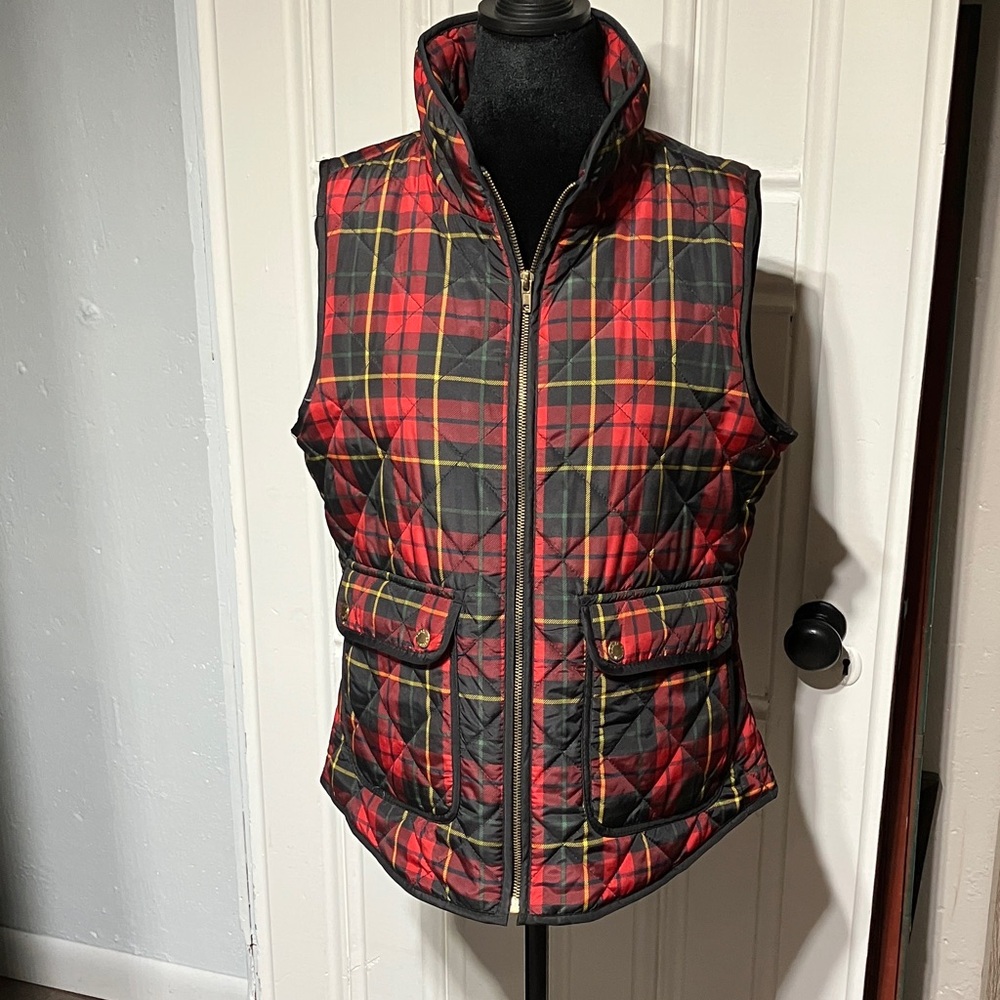 British Khaki Plaid Quilted Women's Vest Size L